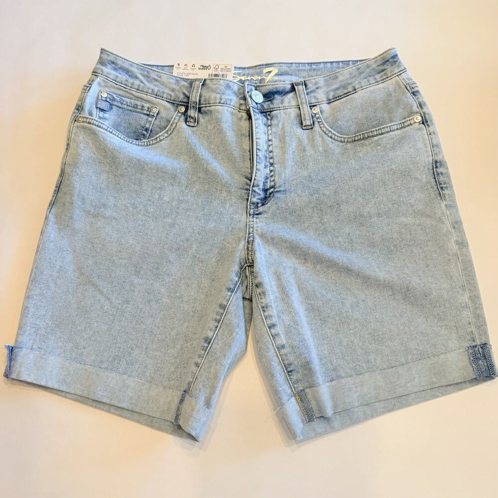 Seven7 Women's Relaxed Bermuda Jean Shorts Sz 8 Cuffed Hem Blue NWT (A0127)